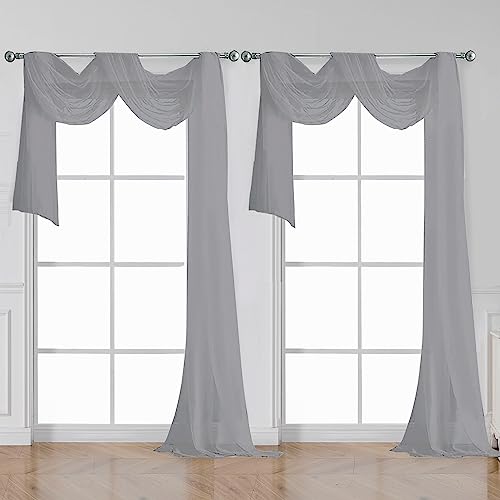 Grey Sheer Curtains 144 inch Extra Long (Grey / 42"W x 144"L (Pack of 2))