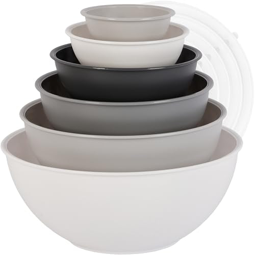 BPA Free Plastic Round Mixing Bowl with Lids (White)