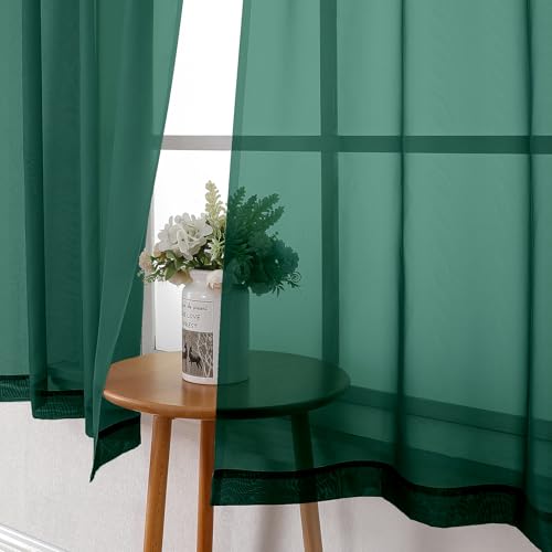 Hunter Green Sheer Curtains 63 Inch Length 2 Panels Set (Hunter Green / 42"W x 63"L (Pack of 2))