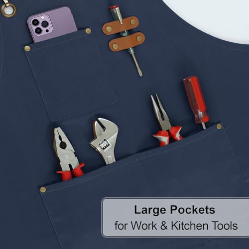 Work Aprons for Men (Blue - 3 Pockets - Pack of 1 / Water Repellent Apron)