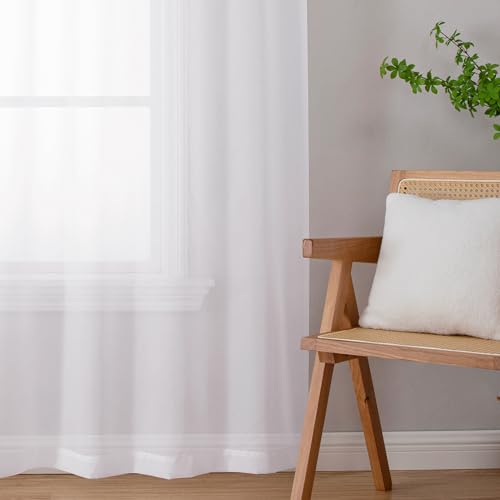 Sheer Curtain Panels Set 96" Inches Long (White / 40"W x 96"L (Pack of 2))