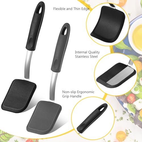 2 Pcs Mini Silicone Cookie Brownie Spatula (Solid Flat / Black, Grey)