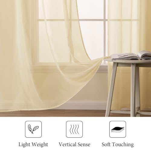 Cream Beige Sheer Curtains 54 X 54 Inches (Cream Beige / 54"W x 54"L (Pack of 2))