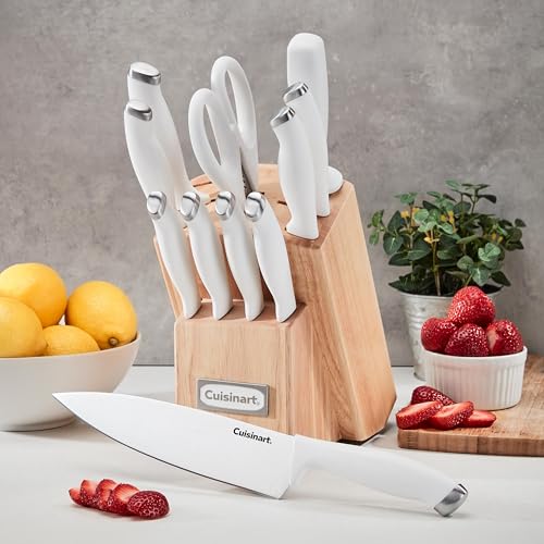 Block Knife Set (White/Stainless Steel / 12-Piece)