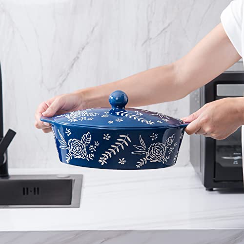 Casserole Dish With Lid Casserole Dishes For Oven Baking Dishes For Oven Ceramic Baking Dish (Dark Blue)