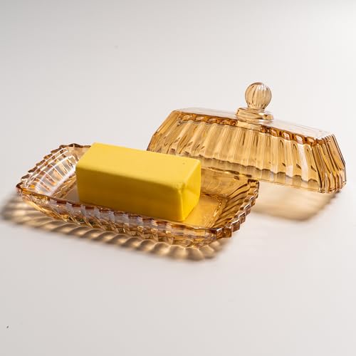 Champagne Color Glass Butter Dish with Lid for Countertop (champagne lid)