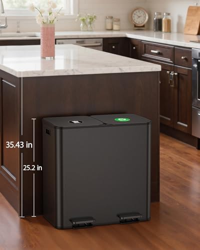 Dual Trash and Recycling Bins for Kitchen (Black / 2 x 11 Gallon)