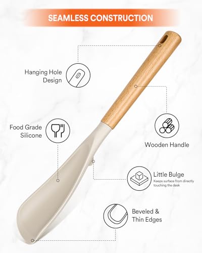 Silicone Cooking Spoon for Nonstick Cookwares (2 Pack - Khaki / 13.4 inch)