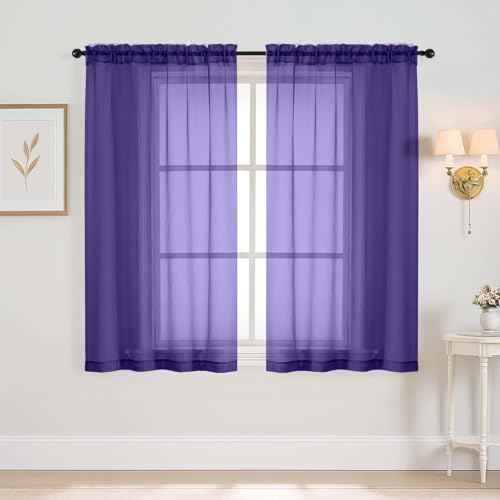 Purple Window Sheer Curtains 54 inch Length (42"W x 54"L (Pack of 2) / Purple)