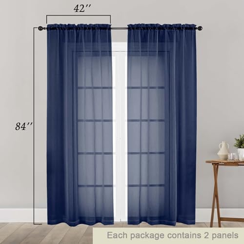 Navy Blue Sheer Curtains 84 Inches Long 2 Panels (Navy Blue / 42"W x 84"L (Pack of 2))