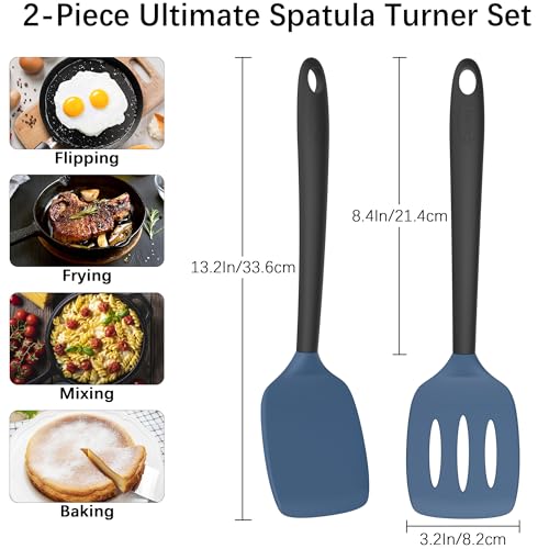 2 Pack Silicone Spatula Set (DarkBlueBlack)