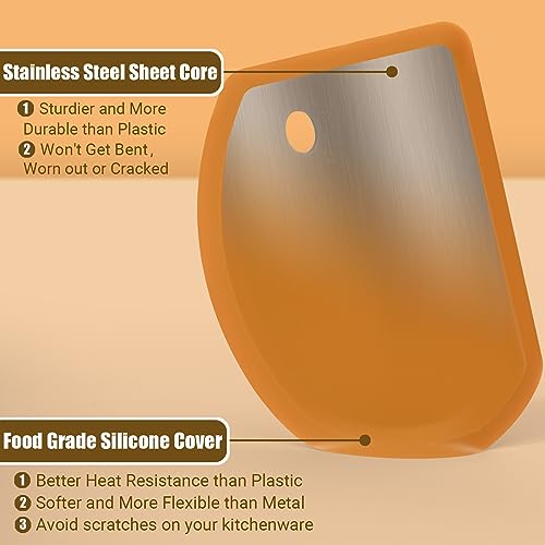 Silicone Dough Scraper with Metal Core Flexible Bowl Scraper Bread Baking (Gray & Orange)