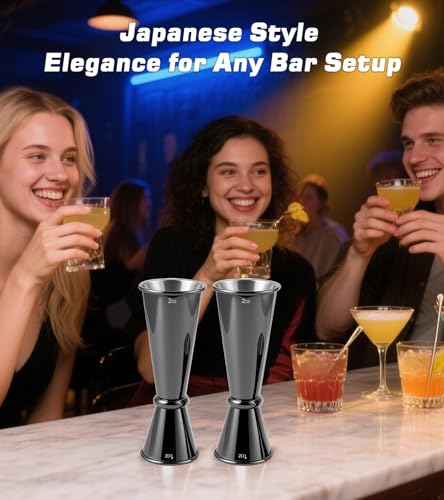2 Pack Stainless Steel Cocktail Jiggers (2 Pack-B / Black)