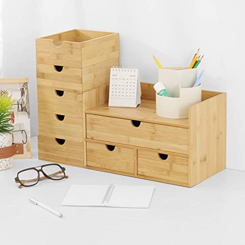 Bamboo Desk Organizer with Drawers (1 with shelf-3 Drawers)