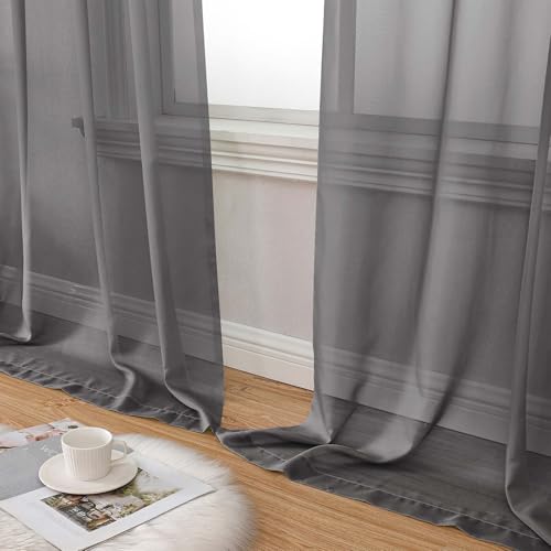 Sheer Grey Curtains for Bedroom Living Room 90 Inches Long 2 Panels Set (Grey / 42"W x 90"L (Pack of 2))