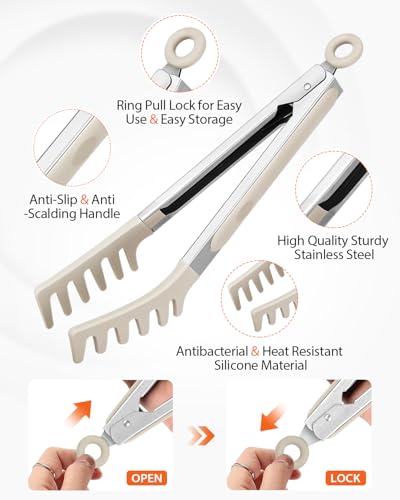 Silicone Spaghetti Spoon & Pasta Tong (Khaki)