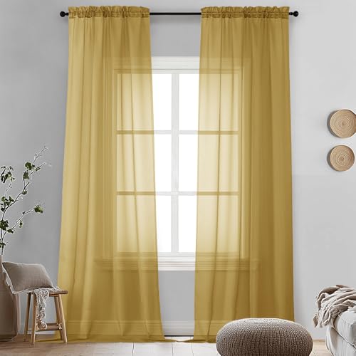 Gold Sheer Curtains 90 Inches Long 2 Panels (Gold / 42"W x 90"L (Pack of 2))