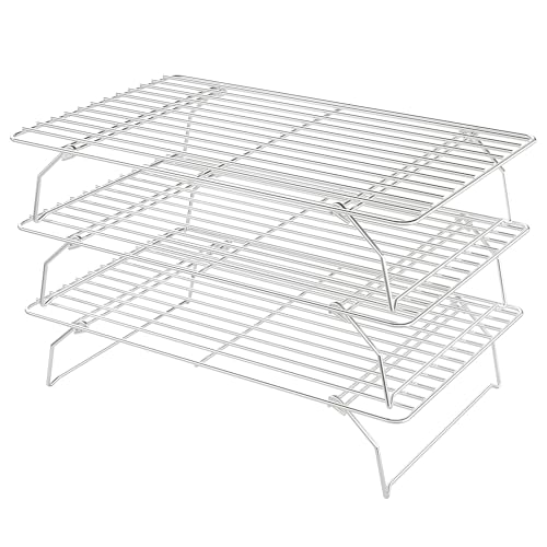 3 Tier Stackable Cooling Racks for Cooking and Baking (10“ x 16”- 3 Tier / Silver)