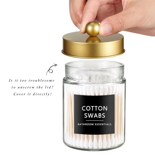 3 Pack Glass Qtip Holder with Gold Stainless Steel Lids (3 pack / Gold)