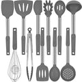Silicone Kitchen Cooking Utensils Set with Stainless Steel Handle (Gray)