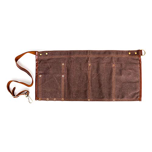 Waterproof Waxed Canvas Tool Apron With the Adjustable Genuine Leather Belt (Brown)