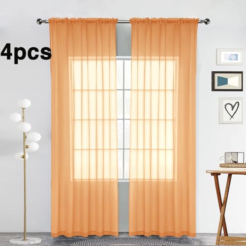 Beige Sheer Curtains 4 Panels Rod Pocket Semi (Beige / 52"W x 72"L (Pack of 4))