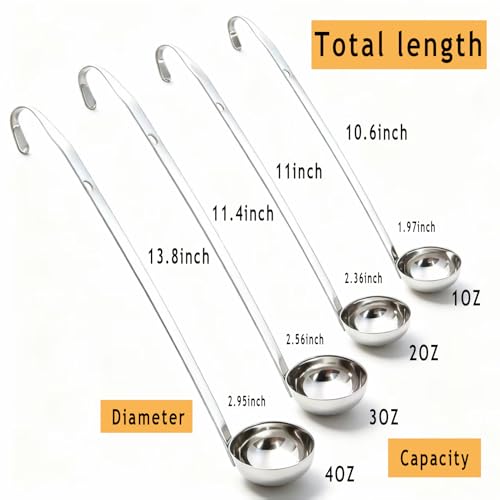 4 Pieces Stainless Steel Soup Ladle Metal Handle Ladle with Pouring Rim