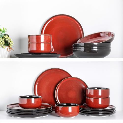 Ceramic Dinnerware Sets for 6 (Modern-Orange Red / Service for 6 (18 Pcs))