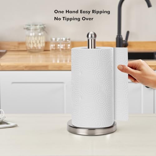 Paper Towel Holder Stand with Sturdy Base Fits Standard and Jumbo Sized Paper Towel (Brushed Nickel)