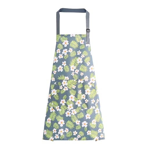 Floral Aprons with Pocket Blooming Floral Womens Waterproof Apron (Green Flowers)