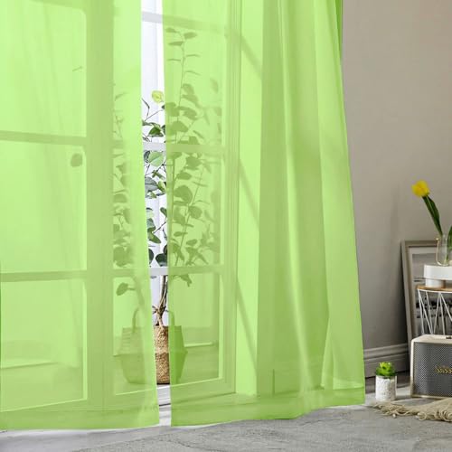 Sheer Curtains 63 Inch Length 2 Panels Set for Living Room Bedroom (Lime / 42"W x 63"L (Pack of 2))