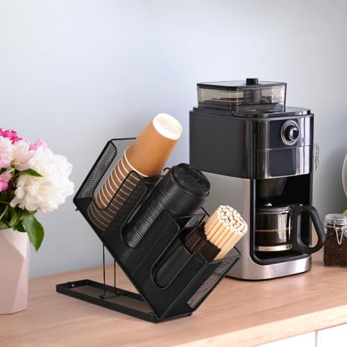 Paper Cup and Lid Holder with Straw Organizer for Coffee Station