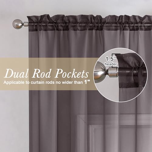 Chocolate Sheer Curtains 36 Inch Length 2 Panels (Chocolate / 42"W x 36"L (Pack of 2))