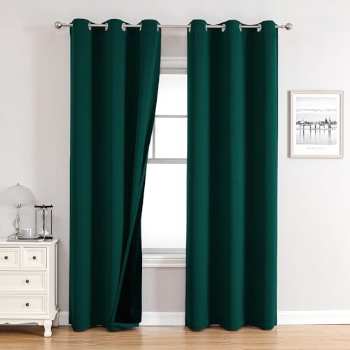 100% Blackout Curtains for Bedroom 84 Inches Long 2 Panels Set (42"W x 84"L (Pack of 2) / Forest Green)