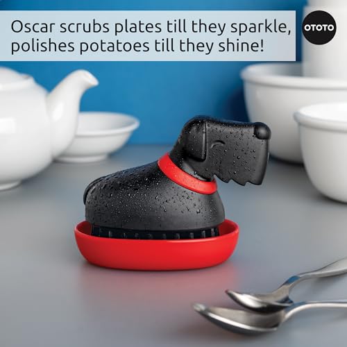 NEW) OTOTO Oscar Dog Dish Brush - Dog Gifts, Daschund, Wiener Dog, Dish Scrub Brush, Dish Scrubber, Kitchen Vegetable Scrub Brush Palm Brush, White Elephant Gifts, Cute Kitchen Gadgets (Oscar)