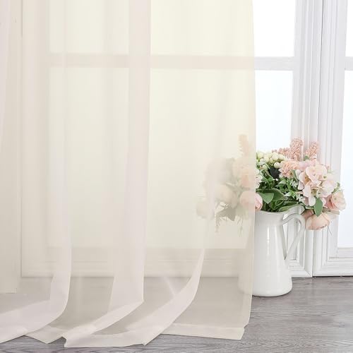Cream Sheer Curtains 68 Inch Length 2 Pcs (Cream / 42"W x 68"L (Pack of 2))