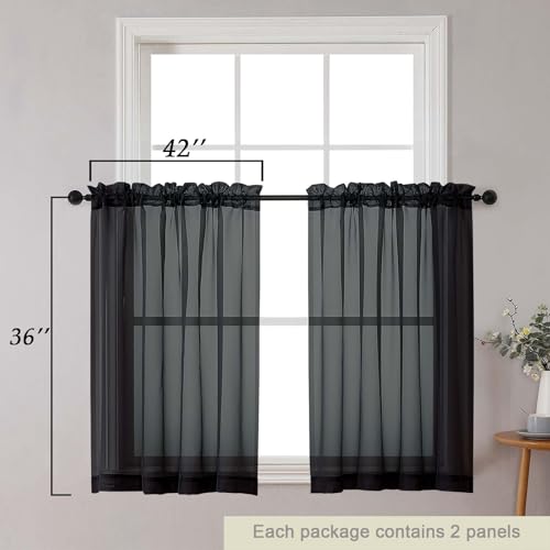 Cafe Curtains 36 Inch Length Tier 2 Pieces (Black / 42"W x 36"L (Pack of 2))