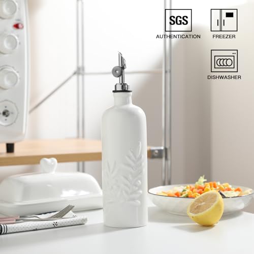 Sweejar 18 Oz Oil Dispenser for Kitchen with Gravity Spout (White / 18 Oz(Silver Spout))