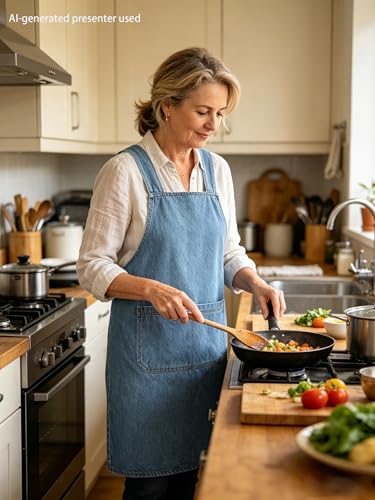 Cross Back Denim Apron with Front Pockets Women