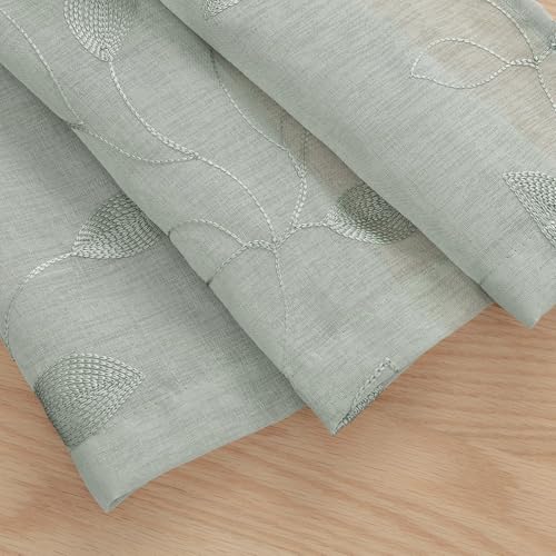 Sage Green Kitchen Curtains Leaf Embroidered (52"W x 45"L (Pack of 2) / 1-sage Green)
