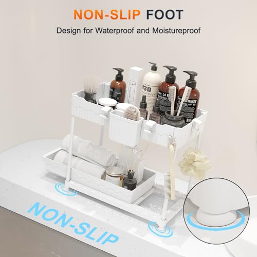 4-Pack 2-Tier Under Sink Organizer with Pull Out Drawers (White / 14.8 Inch)
