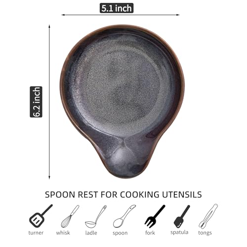 Farmhouse Ceramic Spoon Rests Holder (Caramel Brown-Flat Interior)