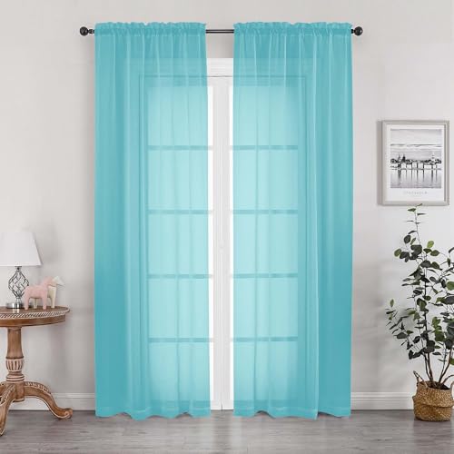 Aqua Sheer Curtains 84 Inches Long for 2 Panels Set (Aqua / 42"W x 84"L (Pack of 2))