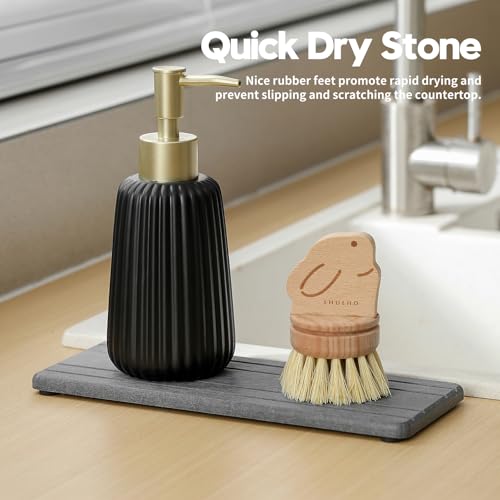 2PCS Diatomite Quick Stone Drying Tray Mat For Bathroom & Kitchen Counter (2pack-9"x 3.5" - Dark Gray)