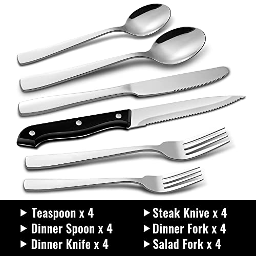 24 Piece Silverware Set with Steak Knives (Silver / 24-Piece)