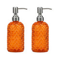 16oz Diamond Pattern Glass Soap Dispenser with Rust Resistant Pump (Orange-2pack)