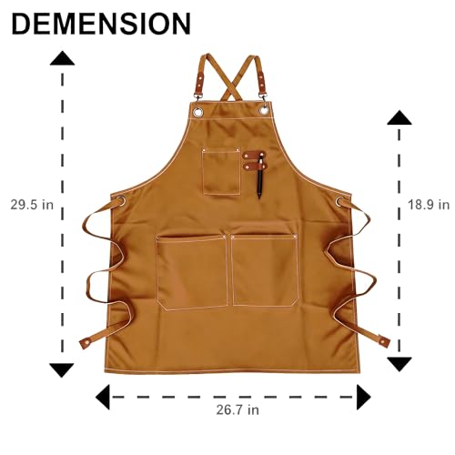 Canvas Cross Back Chef Cotton Apron for Men Women (Brown)