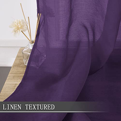 Sheer Curtains Living Room Linen Textured Curtain Sheers Light Filtering Voile Rod Pocket Curtains for Bedroom (38"W x 63"L (Pack of 2) / Royal Purple)