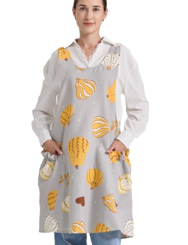 Cozy Adjustable Cross Back Aprons for Women with Pockets Cotton Linen Cooking Kitchen Baking Pumpkin (Pumpkin)