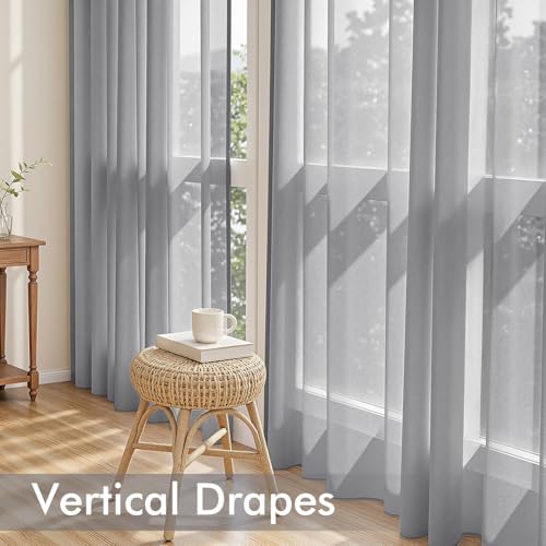 Dark Grey Sheer Curtains 90 Inches Long 4 Panels 42 x 90 Inches (42"W x 90"L (Pack of 4) / Dark Grey)